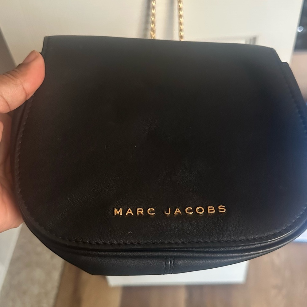 Marc Jacobs Black Leather Crossbody Bag with Gold Chain strap